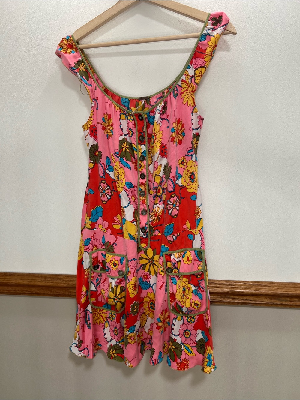 Free People Retro 60s Floral Mod 100% Silk Mini Dress size 2 / small